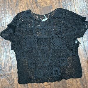 FREE PEOPLE STUNNING CROTCHET TOP IN BLACK M/L NWT